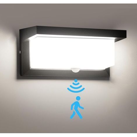Lampada esterna cablata con sensore di movimento, 18 W, IP65, LED in alluminio, per uso interno ed esterno, illuminazione da parete, luce bianca (1/5)