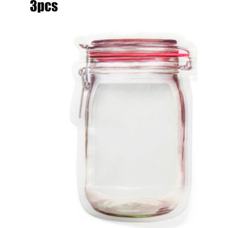 Lot de 3 sachets transparents rouges en forme de bouteille pour conserver les aliments frais, parfaits pour les biscuits et les en-cas. Fermeture à glissière. (1/3)