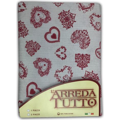 TELO ARREDO COPRITUTTO GRAN FOULARD COPRILETTO COPRIDIVANO TESSUTO CUORE ROSSO 1 PIAZZA