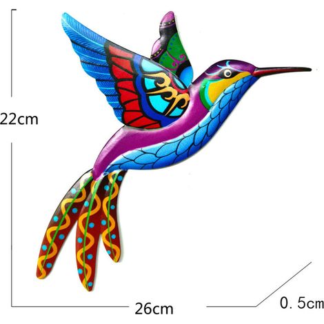 Decorazione murale a forma di colibrì in metallo - Uccello in ferro battuto - Decorazione da appendere - Per interni ed esterni - Per giardino, cortile, casa, patio - 1 pezzo, blu (1/4)
