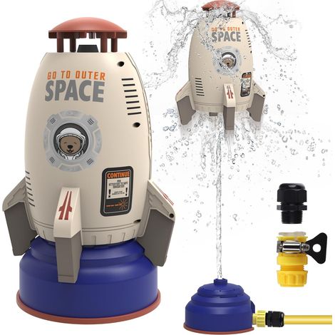 Lance-fusée à eau pour enfants - Jouet d'extérieur, fusée à jet d'eau, jouet d'été pour le jardin et la pelouse, jet d'eau rotatif à 360° pour garçons et filles de 3 à 12 ans, cadeau idéal pour les fê