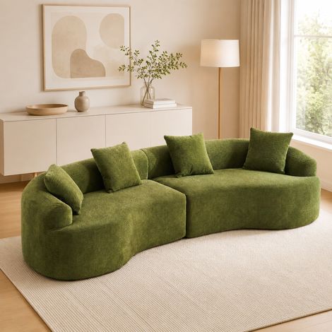 Canapé courbé 275/115/63 cm vert en chenille, modulable et sans montage (1/5)