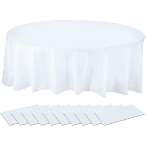 10 Stück runde Tischdecken aus Kunststoff, weiß, 84 Zoll, wasserdichte PEVA-Tischdecke, Bulk für Geburtstag, Hochzeit, Picknick, Zuhause, Party, Tischdekoration