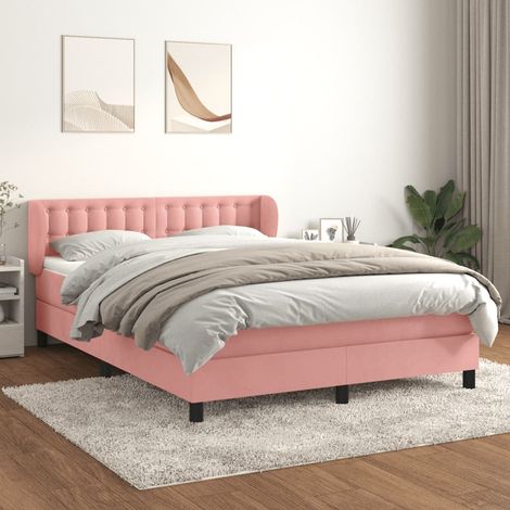 Lit adulte,Lit avec Sommier et Matelas confortable pour Chambre,Ensemble Lit à sommier tapissier Rose 140x190 cm Velours -BVN25975 (1/5)