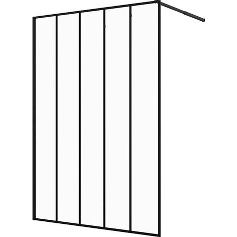 Vente-Unique – Paroi de douche à l'italienne 140 x 200 cm – Noir mat – Verre trempé 6 mm – Aluminium – Barre de stabilisation ajustable incluse