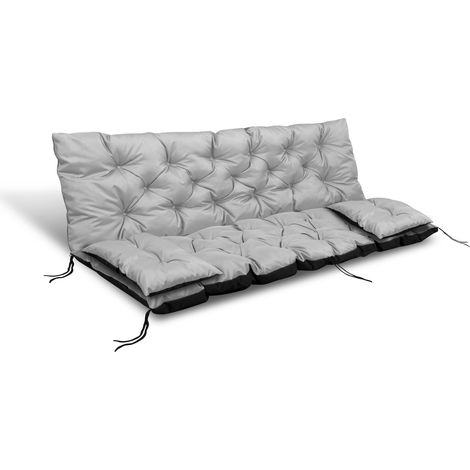 Cojín de jardín de 120x60x50 cm + 2 cojines para columpio, impermeable, gris claro.