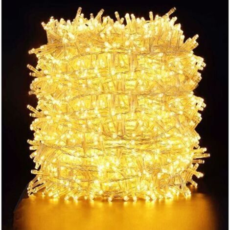 Guirlande lumineuse extra longue de 100 m 500 LED, Quntis extérieur intérieur étanche avec 8 modes, guirlande lumineuse enfichable fil clair blanc chaud pour la décoration d'arbre d'été (1/4)