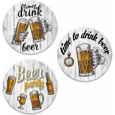 Lupia - SOTTOTUTTO Rotondo Collezione BEER Set assortito Sottobicchiere, Sottopiatto o Sottopentola, segnaposto, bomboniera in legno decorato con stampa 48 pz Ø 20 cm sotto piatto, pentola