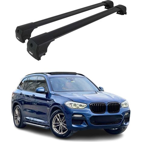 OMAC Aluminium Dachträger Querträger für BMW X3 G01 2017-2024 – City Crash – ISO/PAS 11154:2006 – Abschließbar – Max. 75 kg – 2 Stangen Schwarz (1/5)