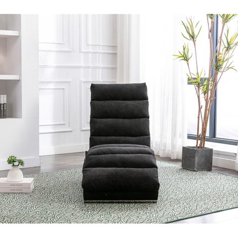 Fauteuil de relaxation fixe et moderne, offrant un soutien intégral du corps, de douces vibrations et des poches de rangement latérales — Idéal pour le bureau, le salon ou la chambre (Lin noir)