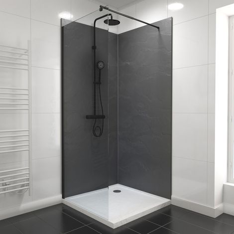 Set di 2 Pannelli Murali Pietra Ardesia 90+90x210 cm con Profili NERO OPACO - STONE'IT