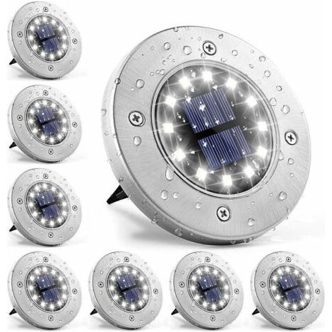 QORVA-Lampe solaire Lumière 12 LEDs 8 pièces Lampe Solaires au Sol Blanches Acier inoxydable étanche pour l'extérieur, jardin, terrasse, pelouse, cour, passerelle [Classe énergétique A+++],de