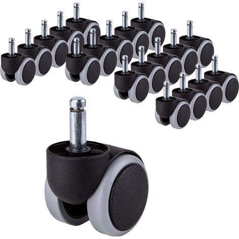 lot de 20 roulettes, tige longue 10mm, caoutchouc polyuréthane, diamètre 50mm, pivotantes 360 degrés, pour chaise de bureau (1/5)