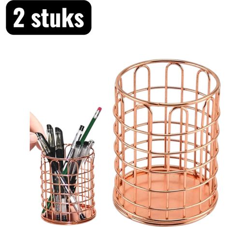 Lot de 2 porte stylos et pots à crayons en métal avec design arqué pour bureau et salle de bain or rose (1/5)