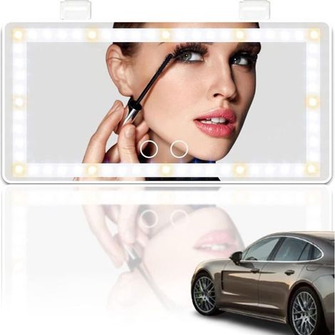 SABIR Miroir Voiture LED, Miroir de Courtoisie Voiture, Charge USB, Variateur d'Intensité sans Polarité, Trois Modes d'éclairage, Miroir de Courtoisie pour Pare-Soleil de Voiture à LED, Blanche (1/5)