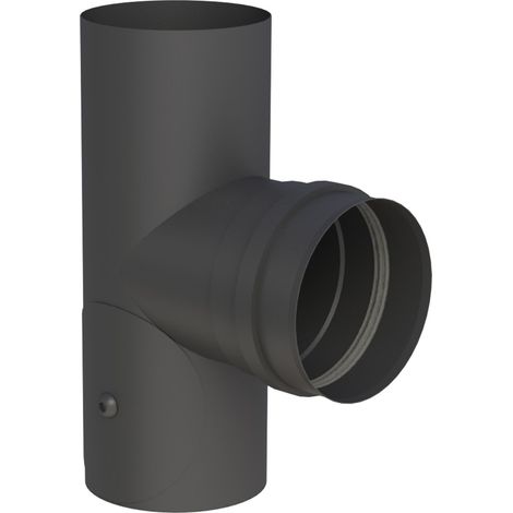 Jeremias PELLET-LINE T-Anschluss 90° mit Revisionsöffnung, Abgang mit FU-Muffe inkl. Dichtung (Geräteanschluss) Edelstahl schwarz Ø 100 mm