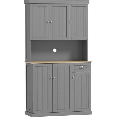 Mobile Cucina Credenza Country 101x39x180cm con Mensole Regolabili in MDF Grigio (1/5)