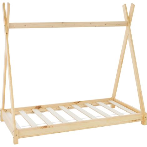 ML-Design Lit d'Enfants Tipi 70x140 cm avec Sommier à Lattes, Bois de Pin Massif, Naturel, Tente Indien de Jeu Intérieur, Cadre pour Filles et Garçons, Stable, Robuste, Simple d`Adolescents (1/5)
