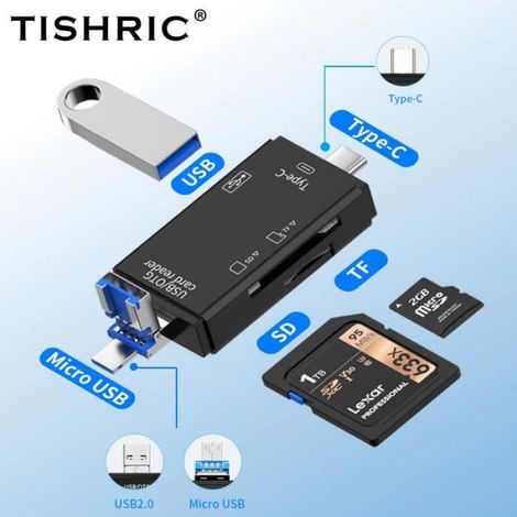Hub USB,TISHRIC-Adaptateur OTG TF de type C,lecteur de carte Micro USB SD,carte mémoire,tout - 6 in 1 Card Reader B