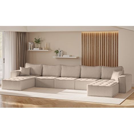 Wohnlandschaft Sofa U-Form Modulsofa-Set 5-teilig SANDE Stoff Alpine Toffee (1/5)
