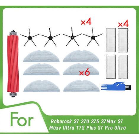NALOOKAMIC 16 pièces d'accessoires pour aspirateur Roborock S7 S70 S75 S7Max S7 Maxv Ultra T7S Plus S7 Pro Ultra : brosse principale, filtre de nettoyage.