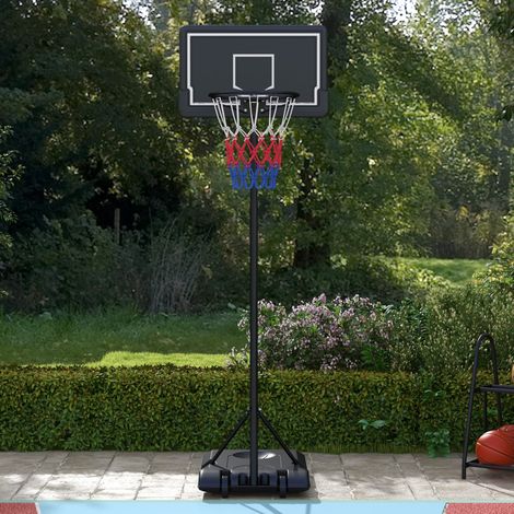 Panier de basket sur pied réglable 220-250 cm à roulettes pour extérieur, acier noir REDOM (1/5)