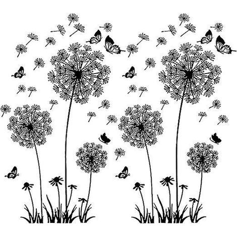 2 Pices Stickers Muraux Noirs Pissenlits Pour La Dcoration Murale, Grandes Fleurs De Pissenlit Plantes Autocollants Collants Peintures Pour Salon (1/5)