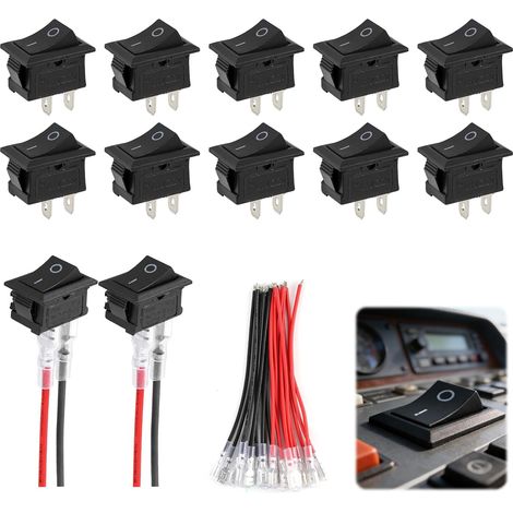 Confezione da 10 mini interruttori a bilanciere T85 KCD1-101 - 2 poli SPST ON/OFF AC 6 A/250 V 10 A/125 V - Mini interruttore a bilanciere con cablaggio per auto, barche ed elettrodomestici