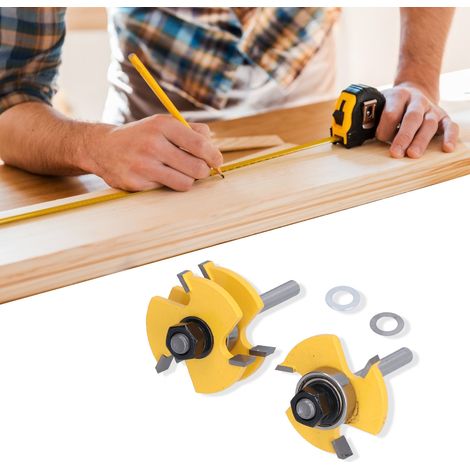 Ensemble d'outils de menuiserie comprenant une fraise à bois en forme de T à 3 dents, un outil de fraisage pour le travail du bois (2 pièces), et une fraise à mortaiser et tenon (1/4 pouce). (1/5)
