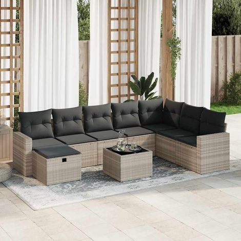 Maison Exclusive - Set muebles jardín 9 pzas y cojines ratán sint (1/5)