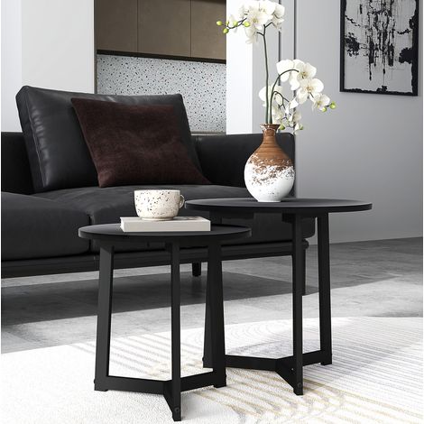 Set di 2 tavolini da salotto 48/40 cm nero in acciaio e MDF con design moderno e uso impilabile (1/5)
