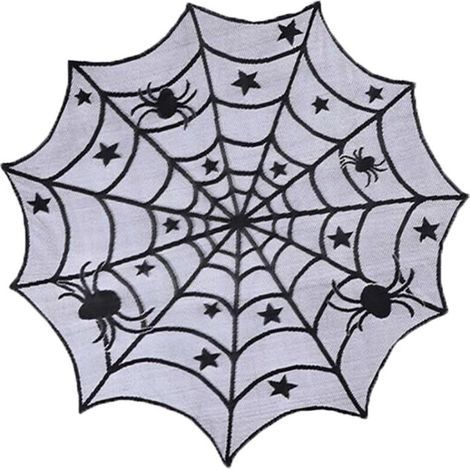 Nappe en dentelle d'Halloween, nappe en toile d'araignée en fibre de polyester nappe en dentelle noire décoration d'Halloween table à manger/rideau/cheminée/porte/abat-jour (1/5)