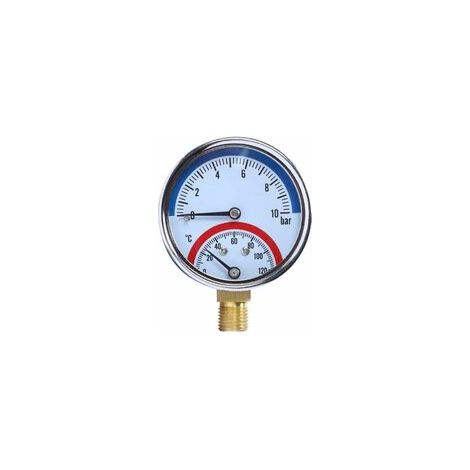 Fitags – Manomètre de température 0-10 bar – Thermomanomètre 0-120°C – Raccord G1/2' bas – Écran clair pour pression et température