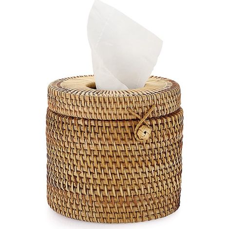 Porta fazzoletti in rattan Dailygoody, fatto a mano e naturale, 15 x 14 cm, organizer decorativo per casa e ufficio. (1/5)