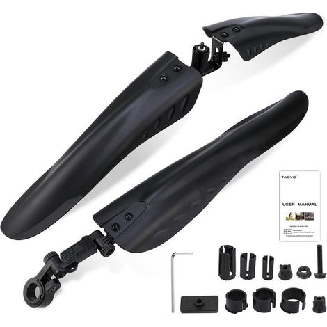 Juego de guardabarros para bicicleta - Delantero y trasero - Para ciclismo al aire libre - Diseño ajustable - 40 cm de largo - Negro