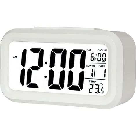 Réveil numérique à LED avec température, fonction répétition, affichage 12/24 heures, calendrier, alimentation par piles (1/4)