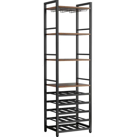 Étagère à vin industrielle avec porte-verres et rangements 45x35x180 cm (1/5)
