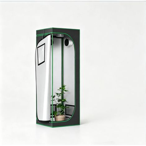 Mini invernadero interior 60x60x180 cm de acero y tela negra y verde para cultivo indoor (1/5)