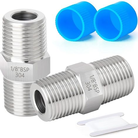 2 pièces 1/8 "mâle BSP x 1/8" mâle BSP filetage forgé en acier inoxydable connecteur de mamelon hexagonal SUS 304 raccords de tuyauterie (1/5)