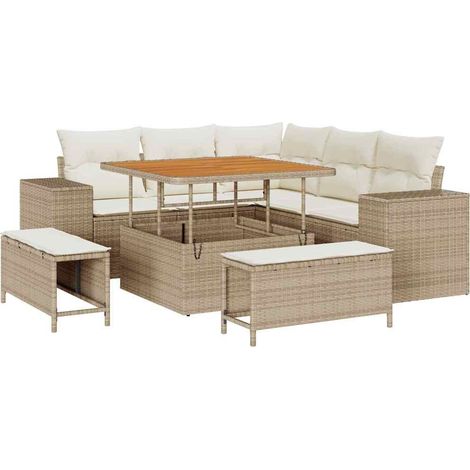 Maison Exclusive - Conjunto de sofá de jardín 8 pcs Beige ratán s (1/5)