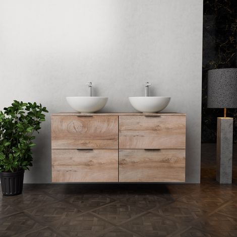Inda - Mobile bagno L.120 con doppio lavabo in appoggio / Rovere