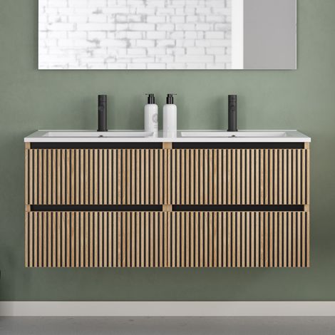 Meuble de salle de bain 120cm double vasque - 4 tiroirs - sans miroir - roble era (chêne clair) - VENERIA