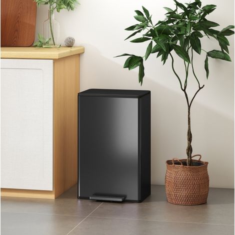 Cubo de basura de pedal 45 L en acero inoxidable negro con tapa Soft-Close (1/5)