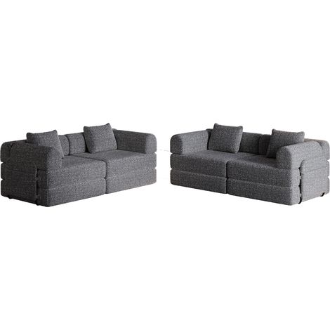 Sofá cama 2 en 1 de chenilla gris con compartimento en el reposabrazos y estructura metálica (1/5)