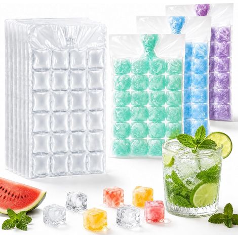 Sachets à Glaçons Jetables pour Organisation de Fêtes: 100 pièces/2400 glaçons, sachets auto-scellants avec ligne de remplissage & design plat, parfait pour congélateur & cocktails (1/5)