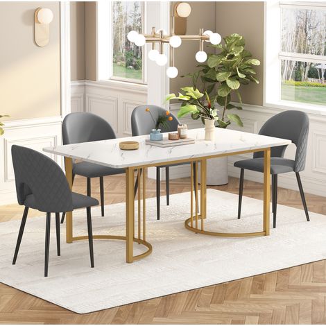 Conjunto de mesa de comedor 140x80x75 cm MDF blanco y terciopelo gris, estable – MEUBLIV (1/5)