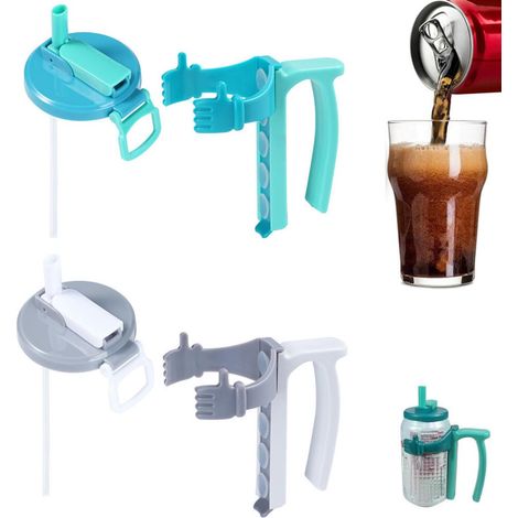 Coperchi per lattine, porta lattine, 2 pezzi, porta bottiglie per bevande, protezione per bevande, coperchi in silicone con cannucce, bianco, blu, verde, 2 pezzi, blu-verde (1/5)