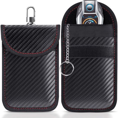 Lot de 2 Pochettes Blocage Signal RFID pour Clé Voiture Fibre de Carbone - Bloqueur Signal RFID NFC Anti Piratage (1/5)
