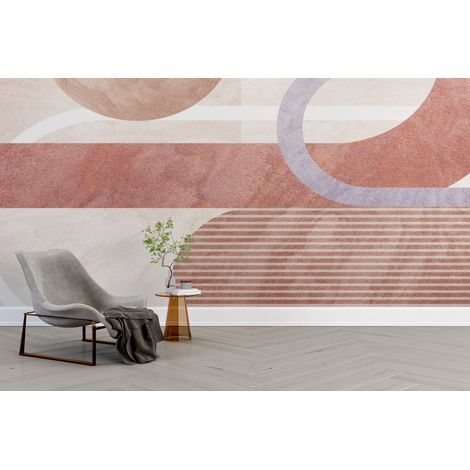 Papier peint abstrait - superposition de formes douces terracotta - 150 x 250 cm (1/2)