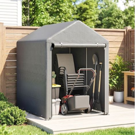 Abri de jardin en acier galvanisé 120x179x165 cm avec bâche résistante aux UV, porte zippée, gris clair (1/5)